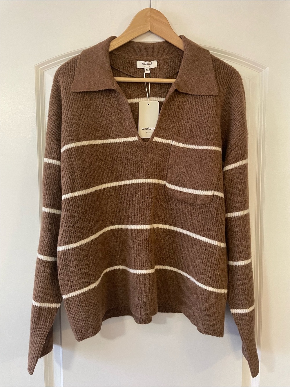 Weekend Los Angeles Brand Women’s Brown Striped Collared Sweater Size XL